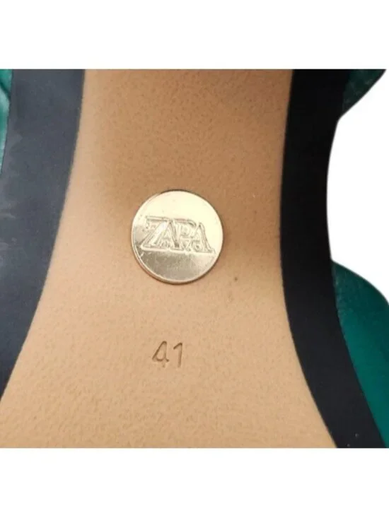 ZARA Green Leather Slingback Heels Gold Medallion Block Heel Women’s EU 41 US 10 - Picture 11 of 15